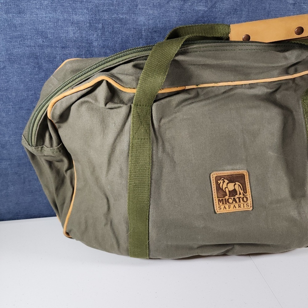 Micato Safaris Green Large Duffle Bag Canvas Olive Green Lion Logo - Picture 7 of 13